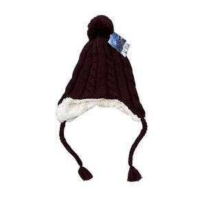 Xetra Burgundy/Maroon and White Pom Pom Beanie Cap NWT
